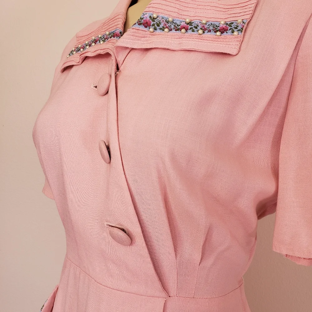 VTG 50s Pink Short Sleeve Mendel Dress - Picture 7 of 13